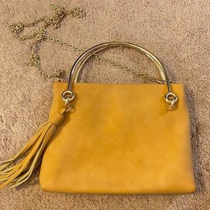 Metal handle tan color crossbody